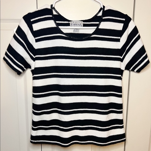 ⭐️ Basic Editions Knitted Striped Top in Ivory / Cream and Black - Picture 1 of 5
